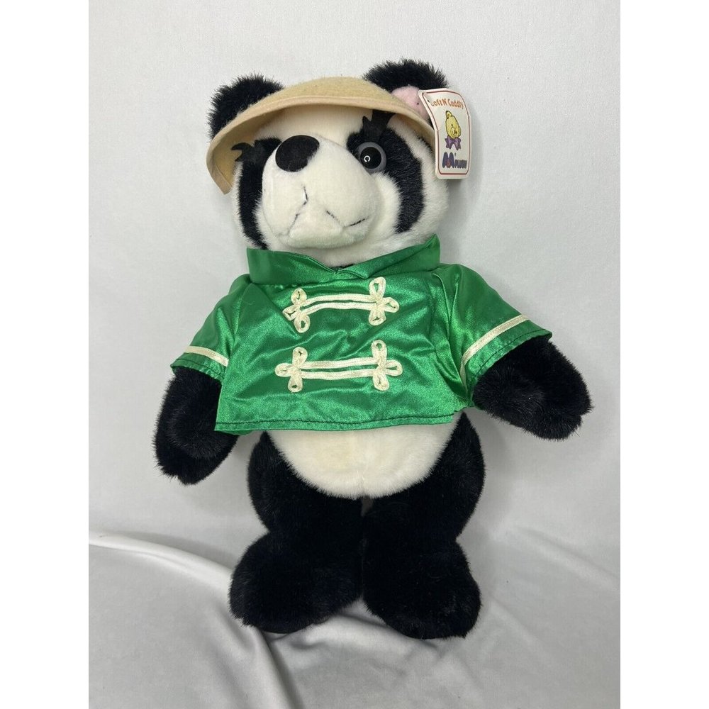 A&A Panda Bear Plush China Green Shirt and Straw Hat 15” New With Tags Vintage